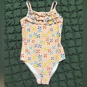 Hanna Andersson Light Pink Ruffled Swimsuit w Multi Color Beach Balls